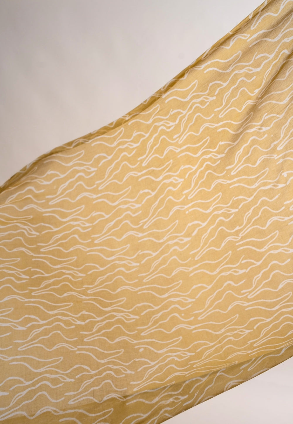 Green Wave Pattern Batik Handblock Printed Mul Fabric