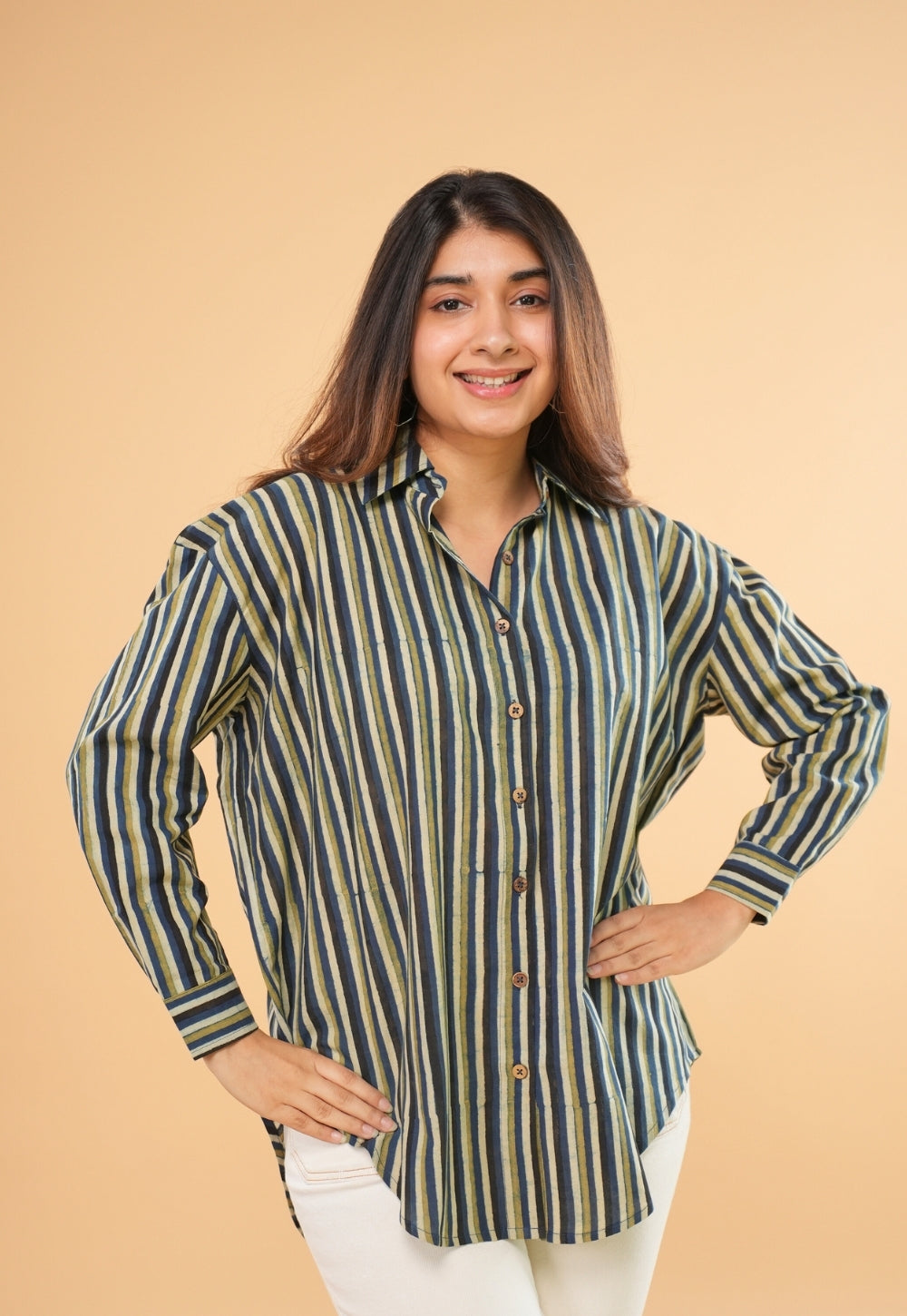 Ruhi Blue Ajrakh Cotton Straight Shirt