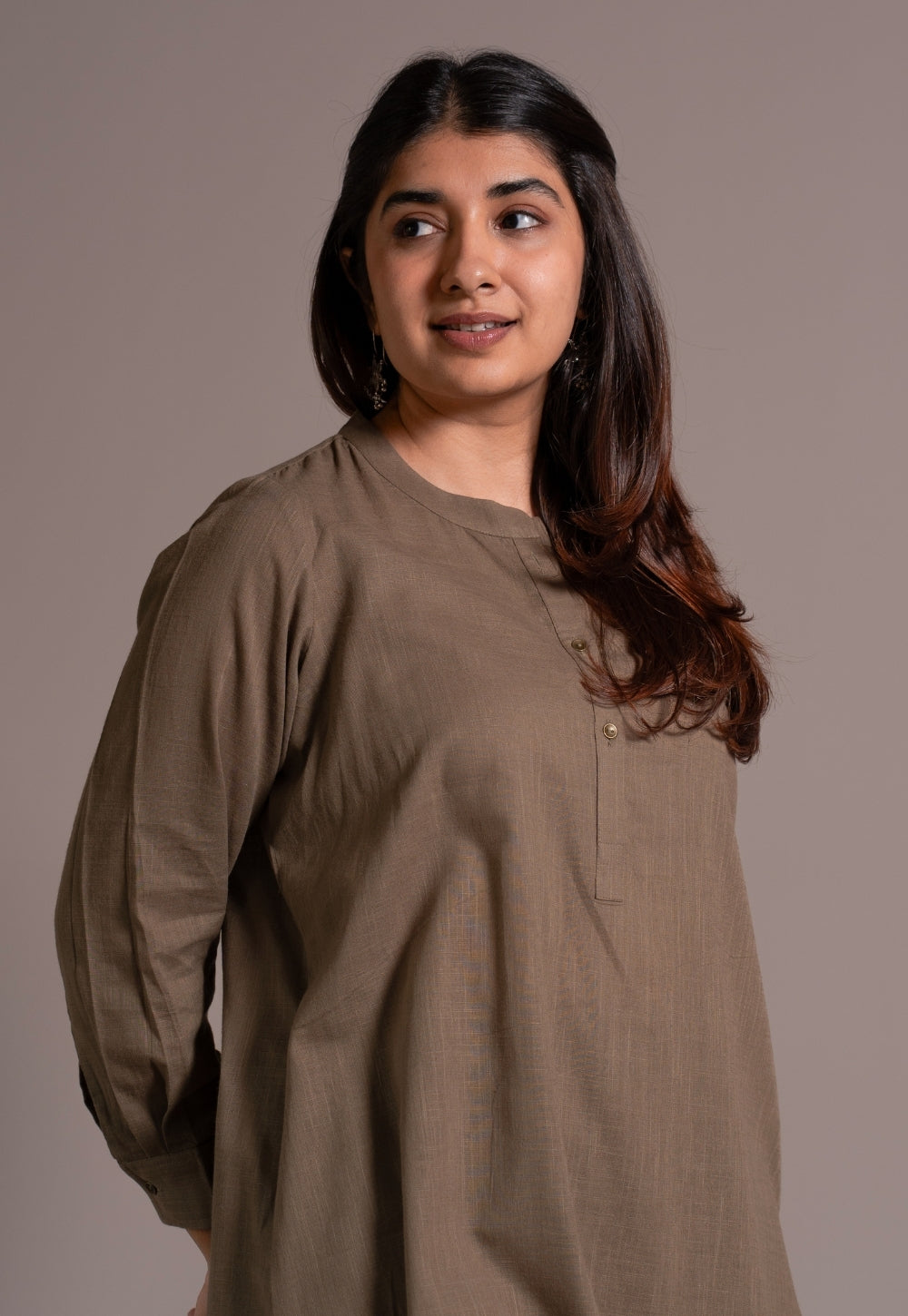 Khaki Grey Solid Slub Cotton Straight Kurta - DyeVerse