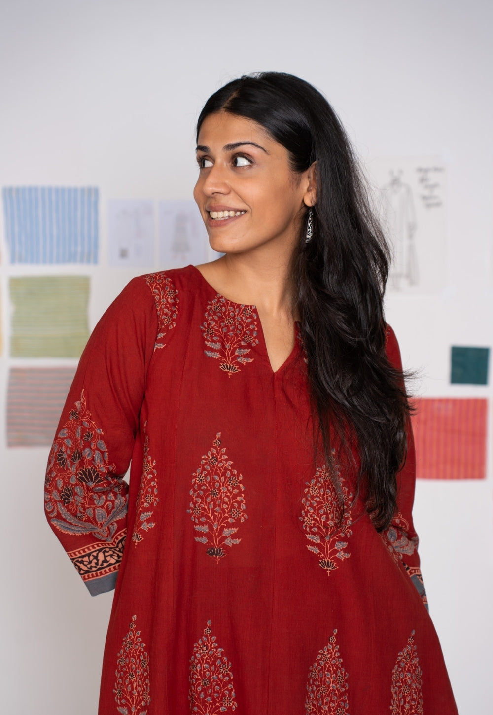 Prisha Red Ajrakh Cotton Kali Kurta