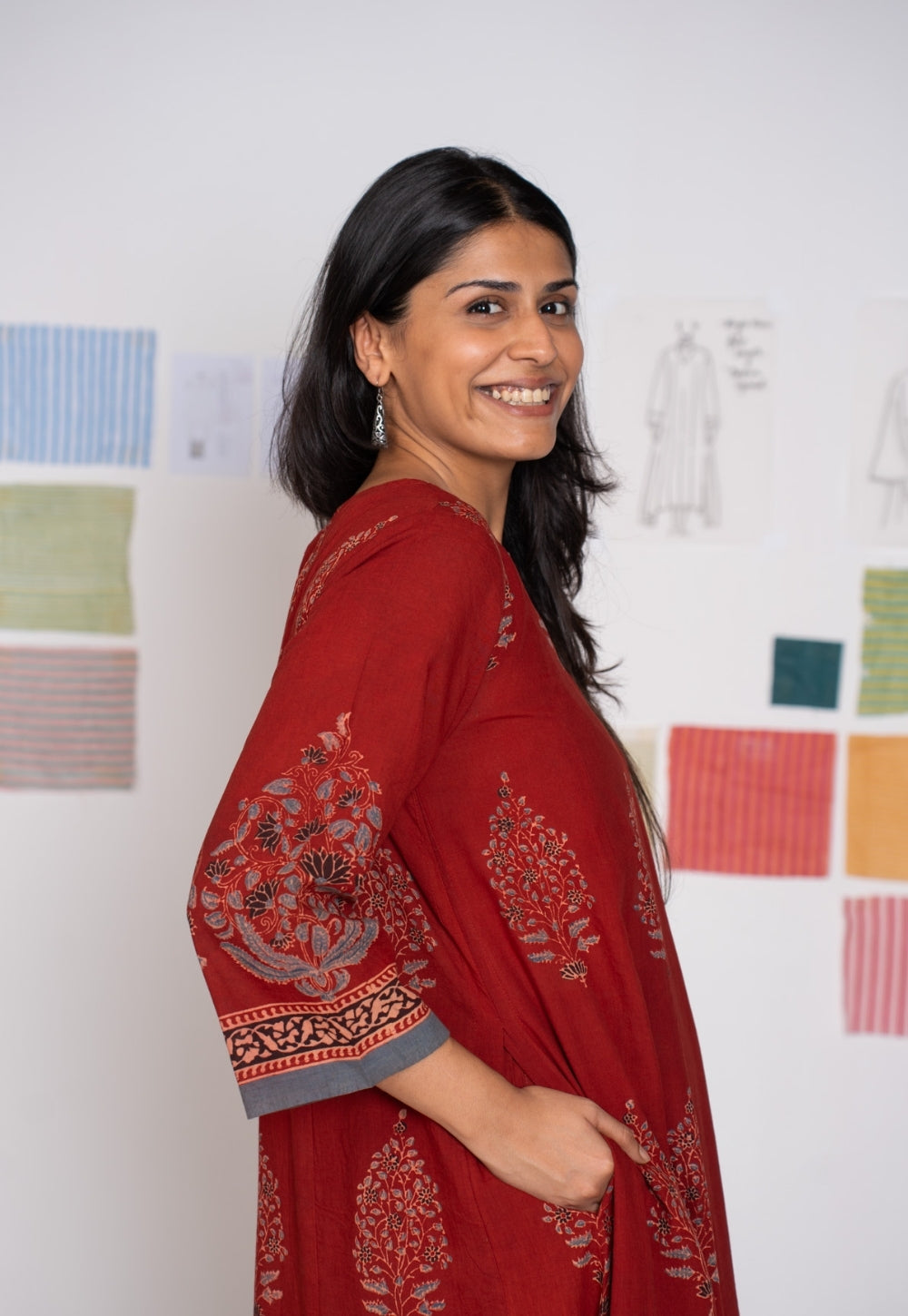 Prisha Red Ajrakh Cotton Kali Kurta