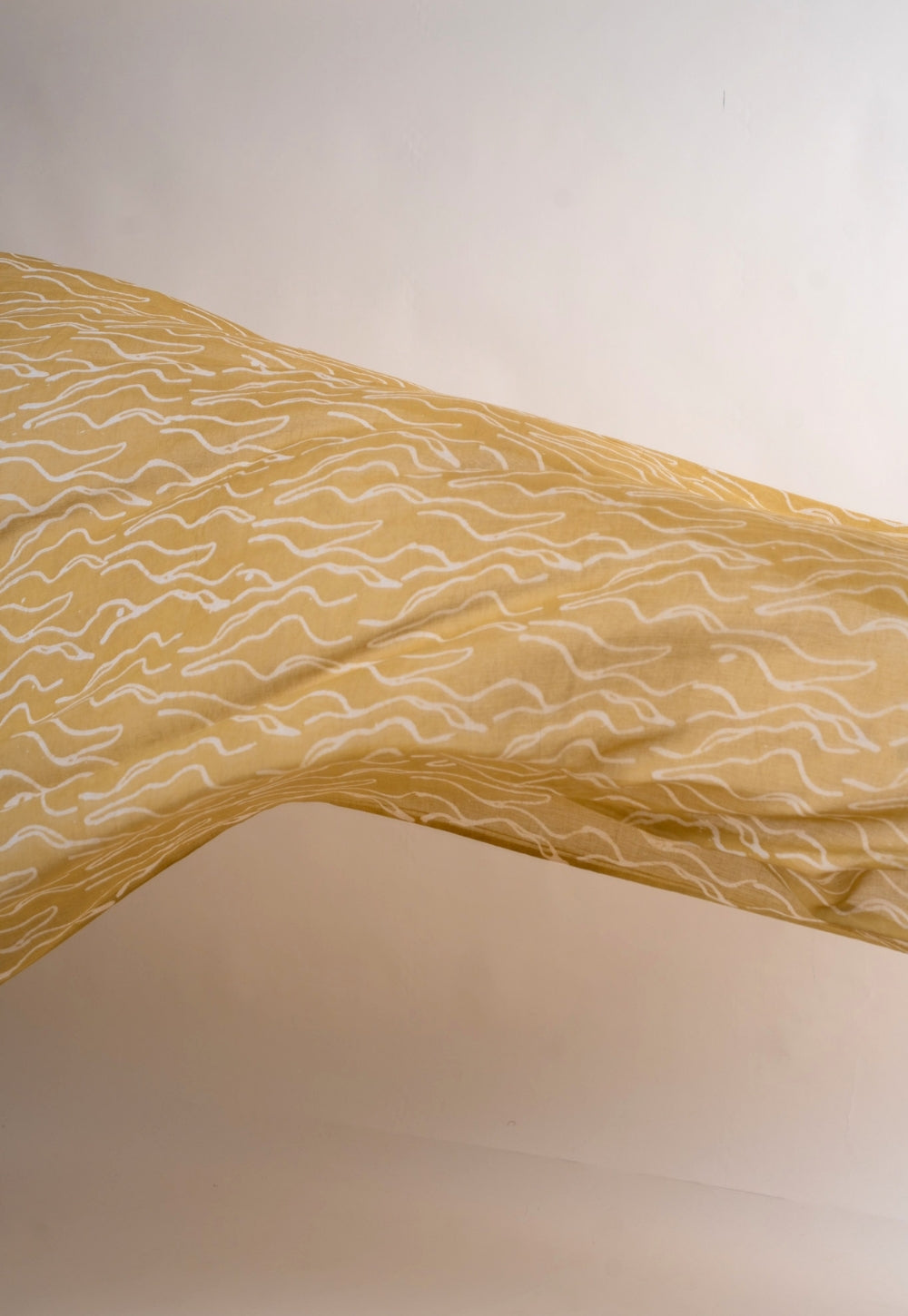 Green Wave Pattern Batik Handblock Printed Mul Fabric