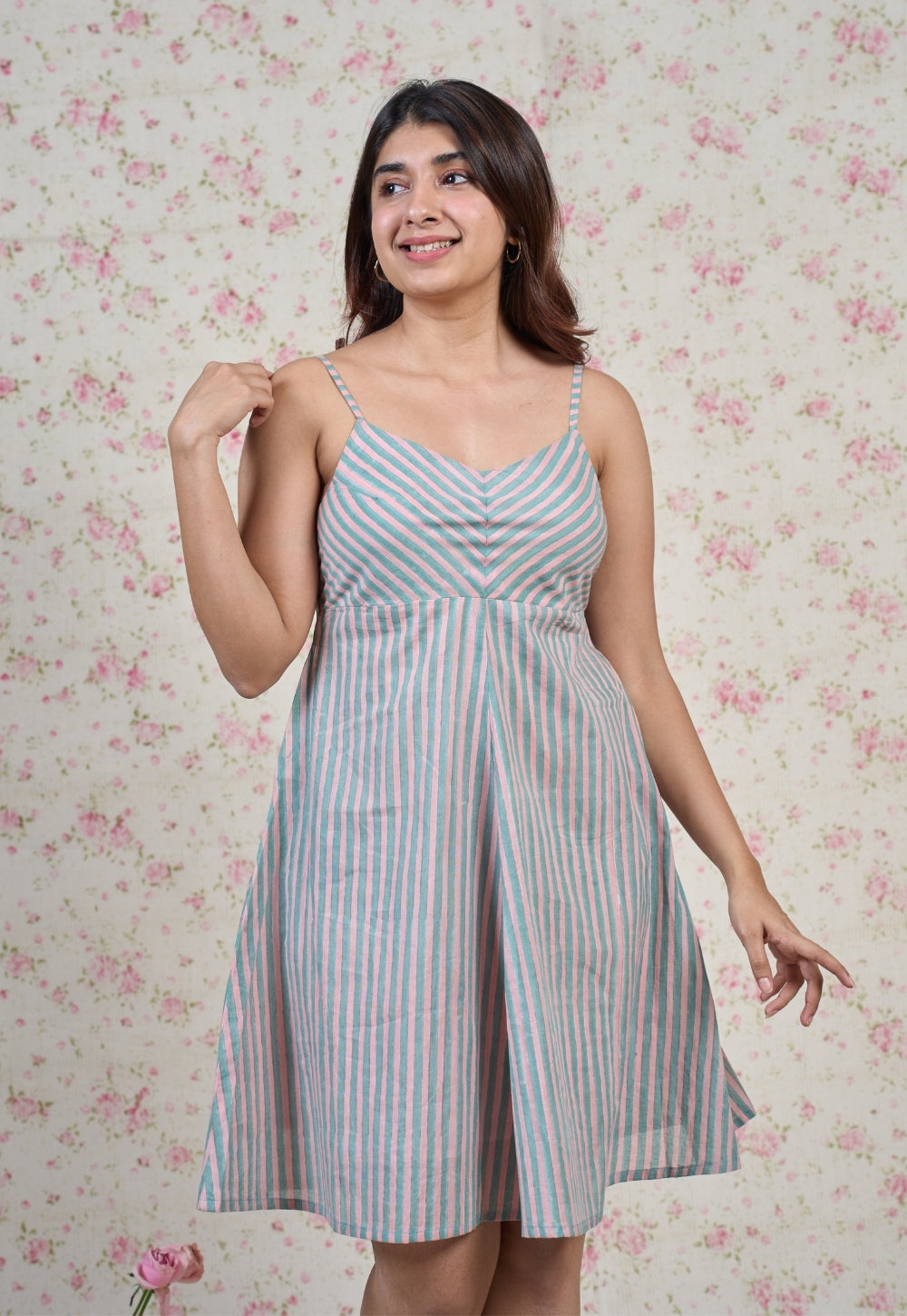 Ada Blue Sanganeri Handblock Printed Mul Cotton A Line Dress