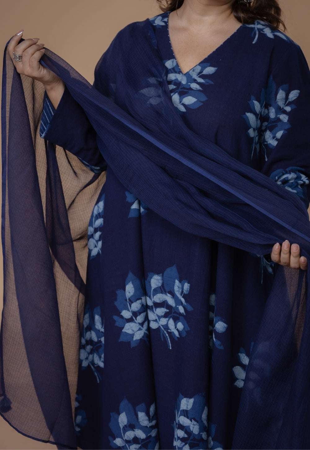 Blue Solid Kota Doria Dupatta with Tassels