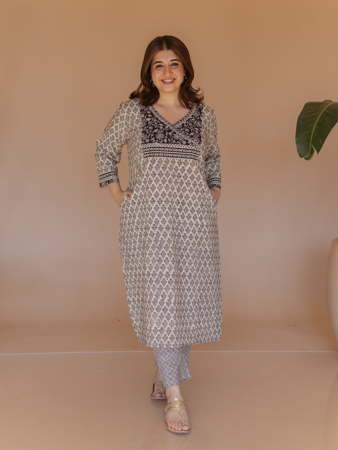 Ziya Off White Bagru Cotton Straight Kurta