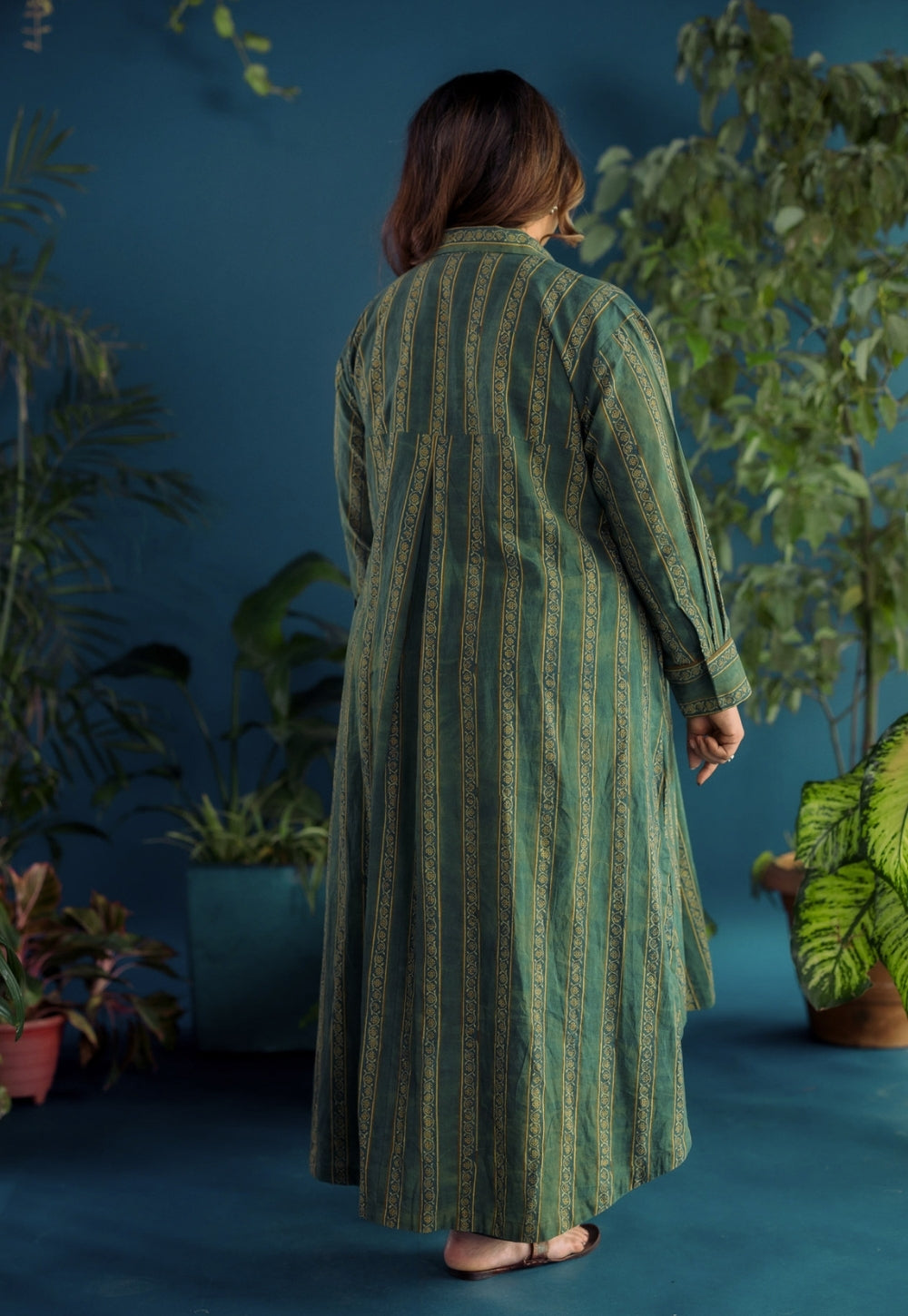 Tejshri Green Ajrakh Cotton A Line Kurta