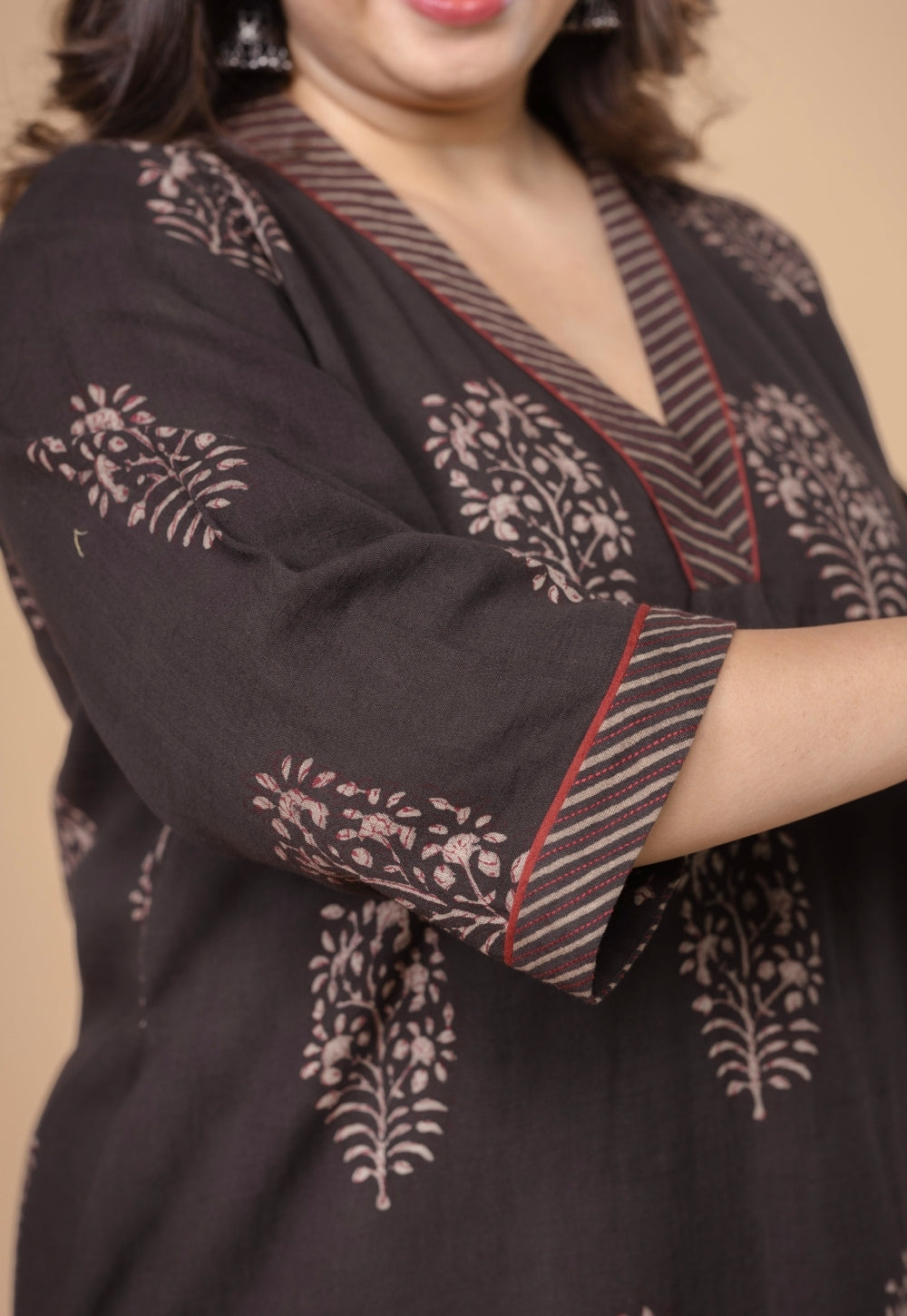 Zeenat Brown Dabu Slub Cotton Straight Kurta