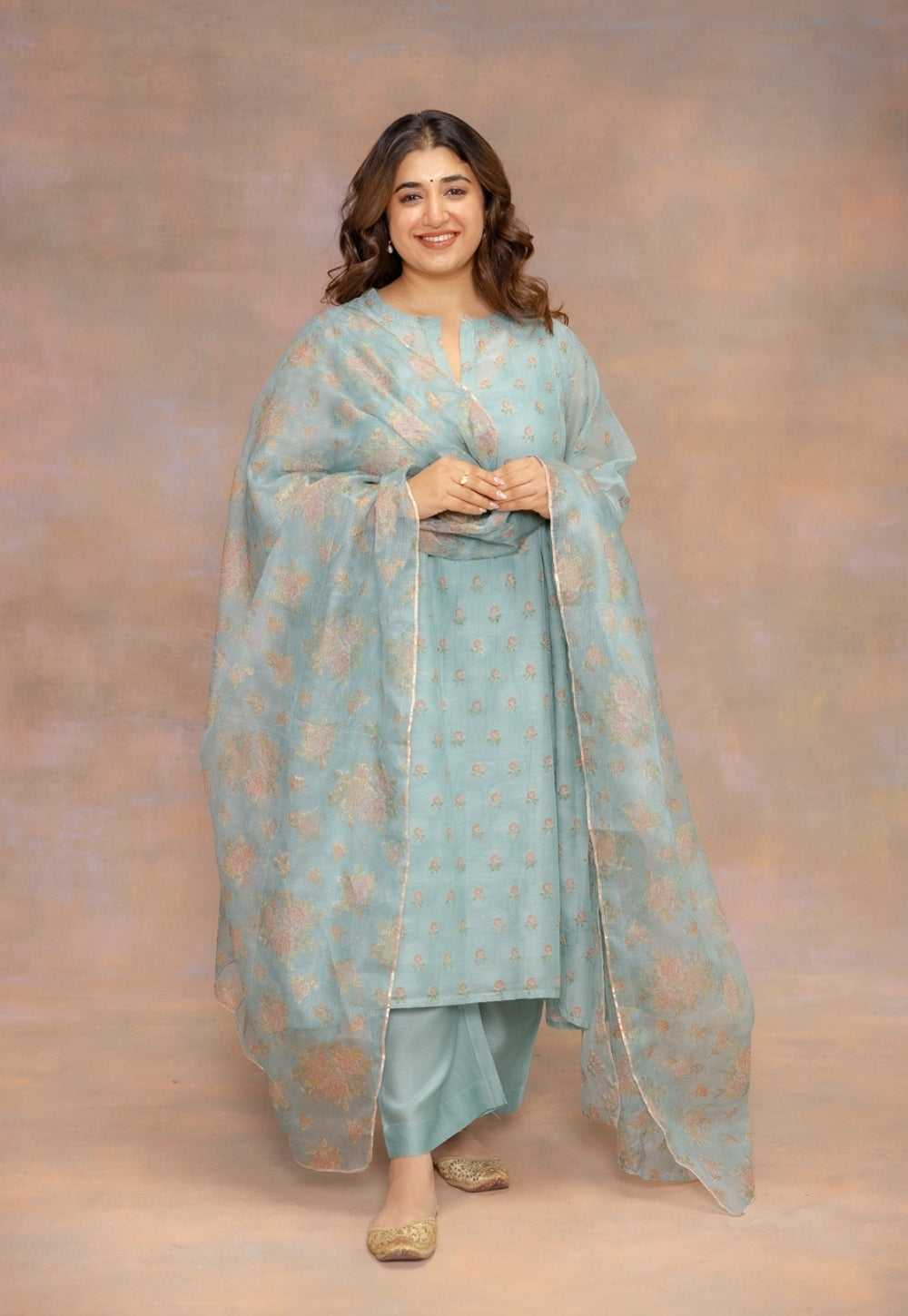 Rosalia Blue Sanganeri Chanderi Silk Kali Kurta