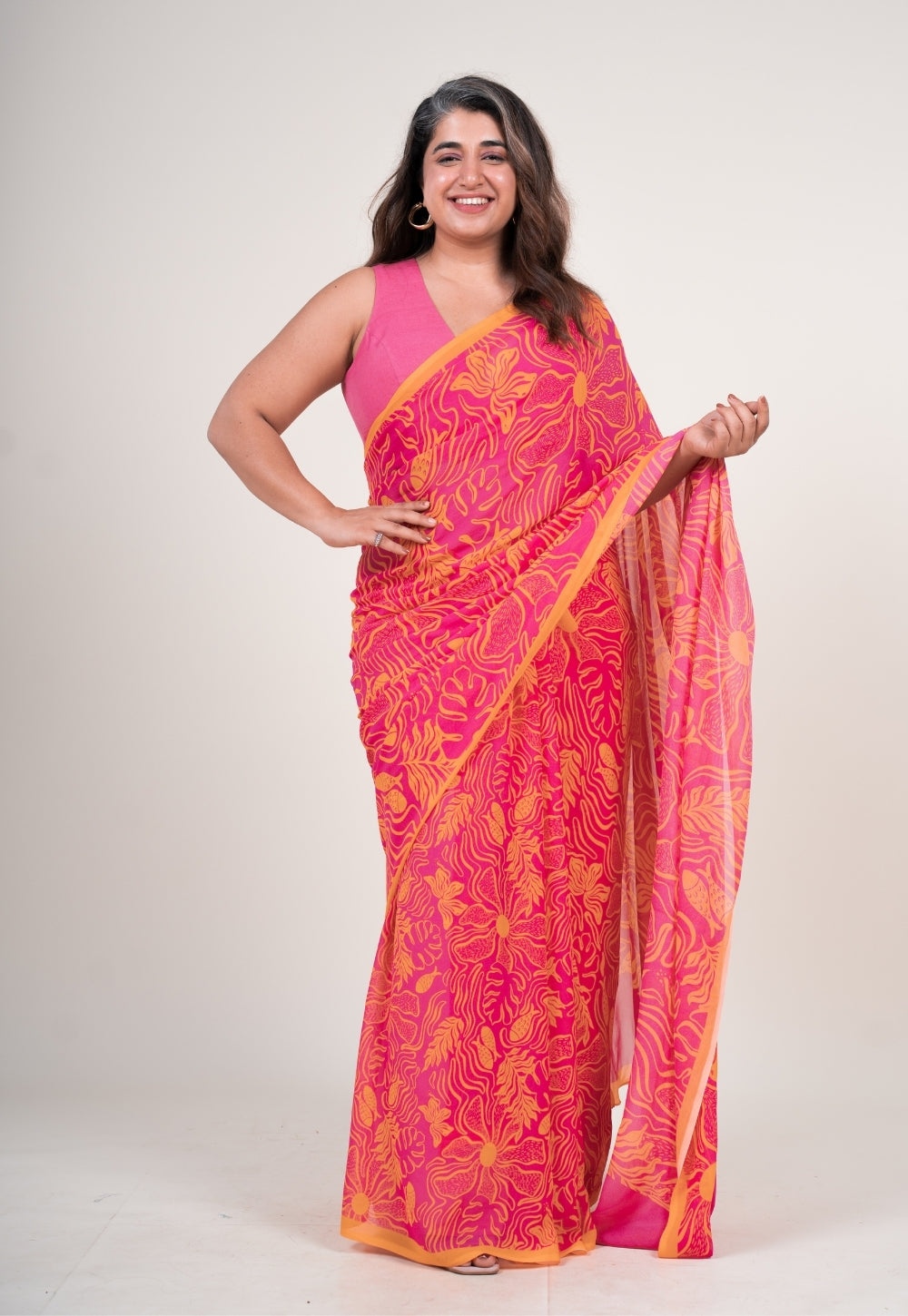 Pihu Hot pink Georgette Printed Saree