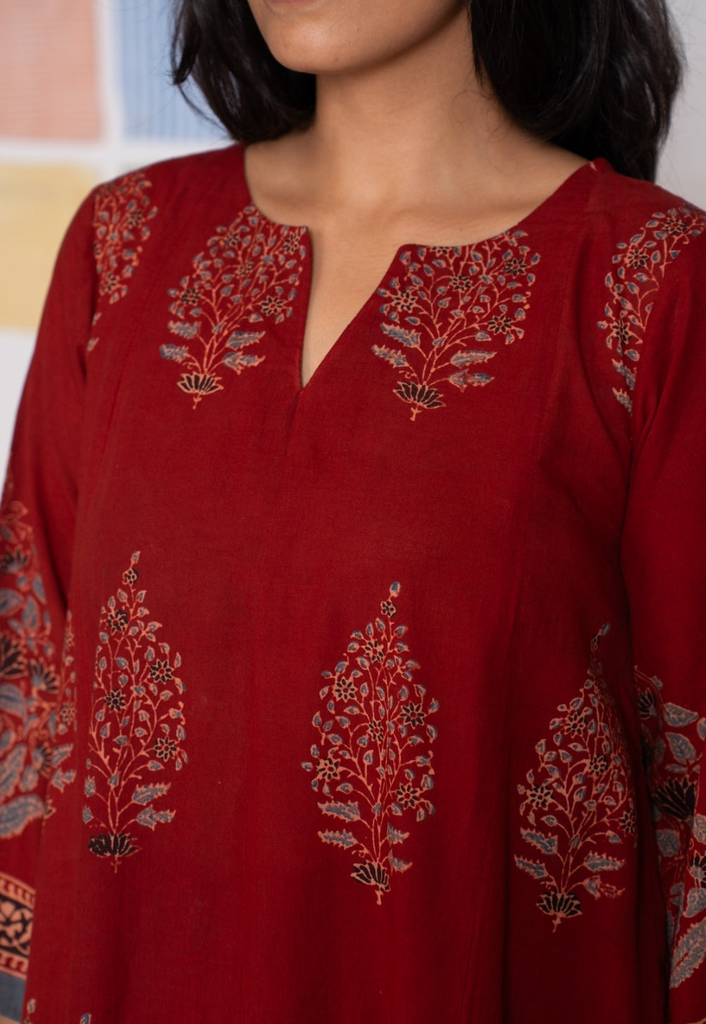 Prisha Red Ajrakh Cotton Kali Kurta