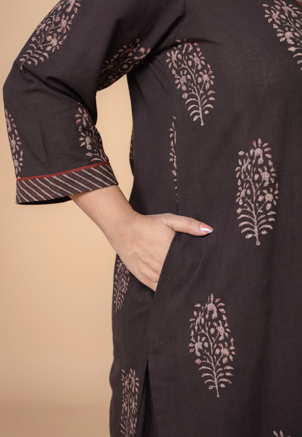 Zeenat Brown Dabu Slub Cotton Straight Kurta