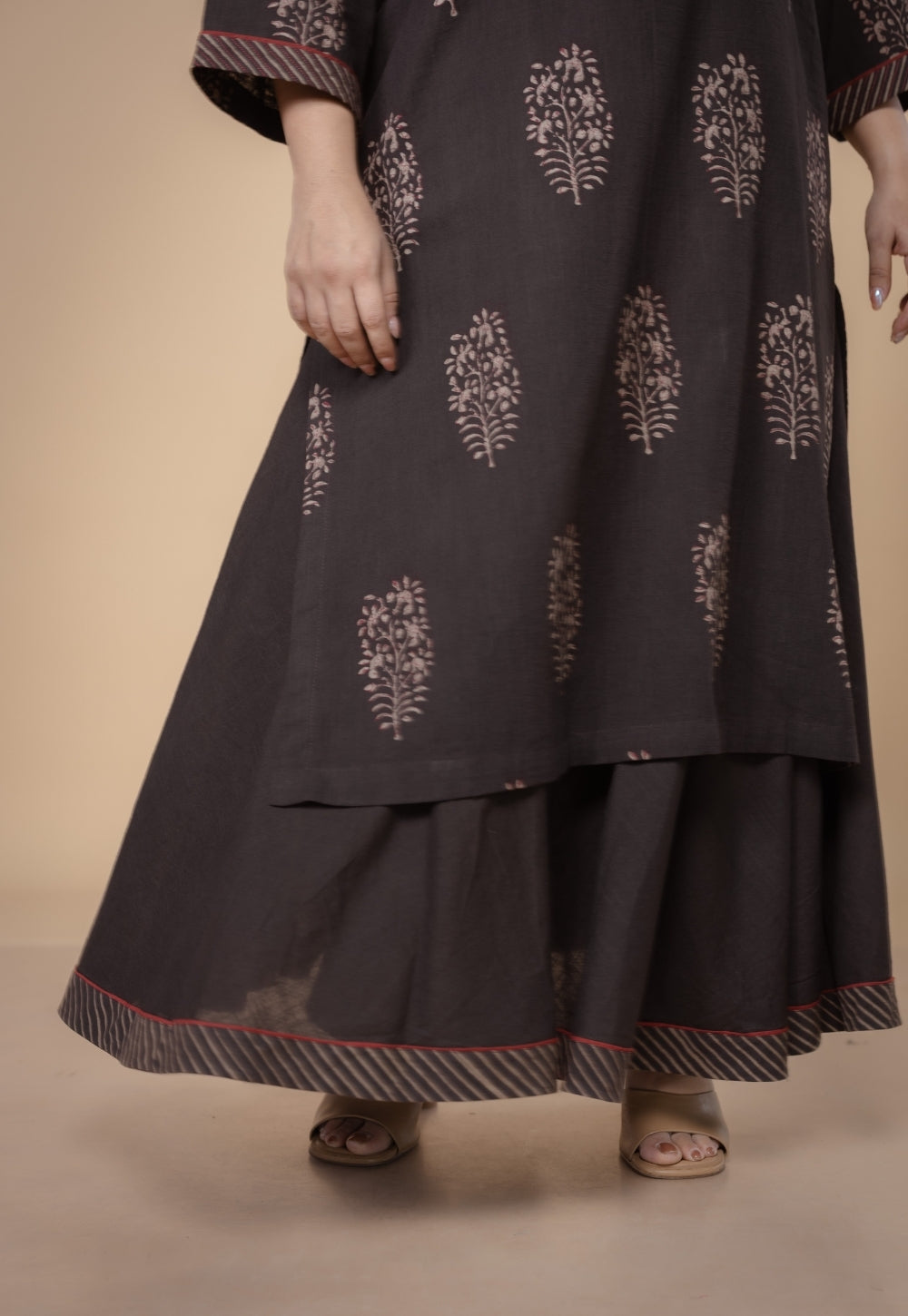 Sireen Brown Solid Slub Cotton A Line Skirt