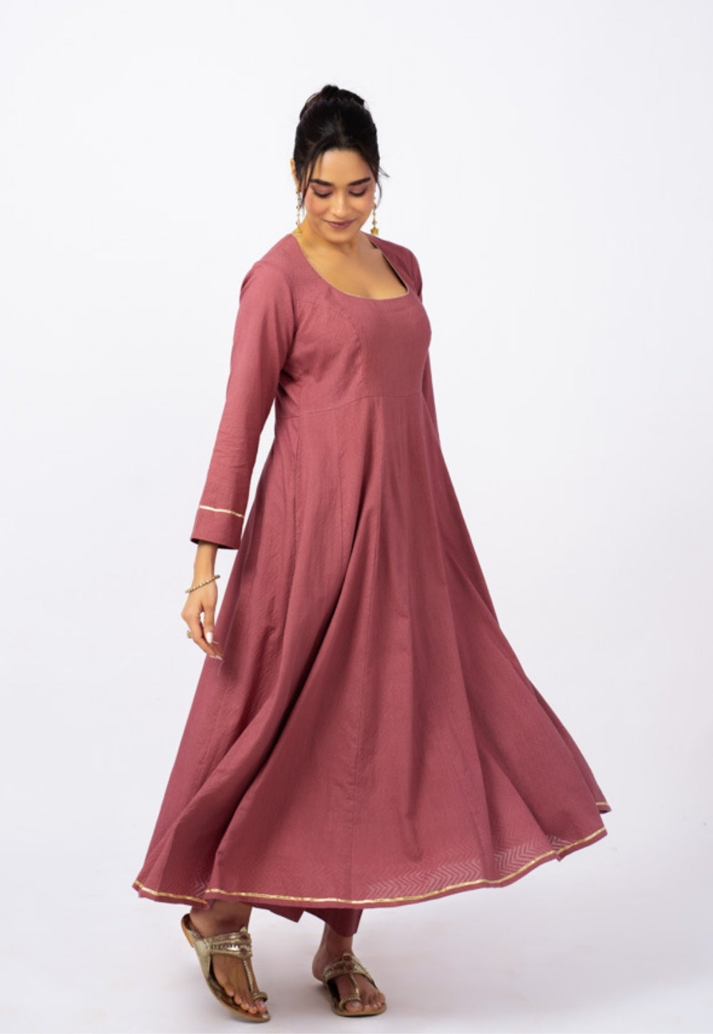 Kainat Pink Solid Cotton Kali Kurta Suit Set with Printed Dupatta (Set of 3)