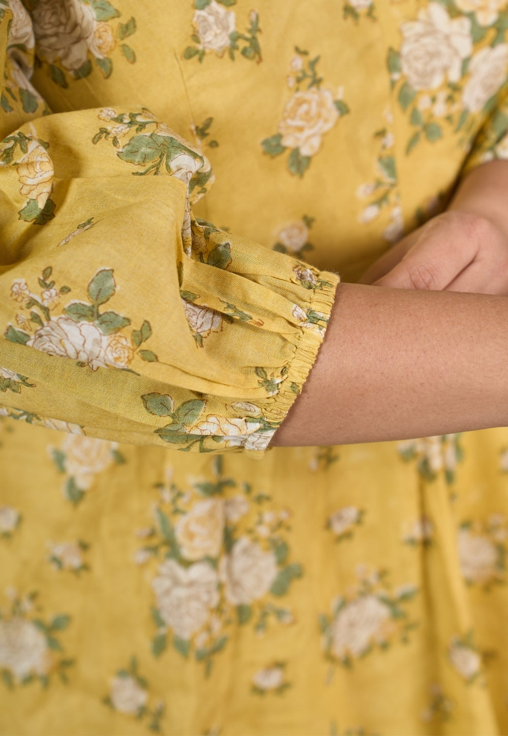 Hazel Yellow Sanganeri Mul Cotton A Line Dress