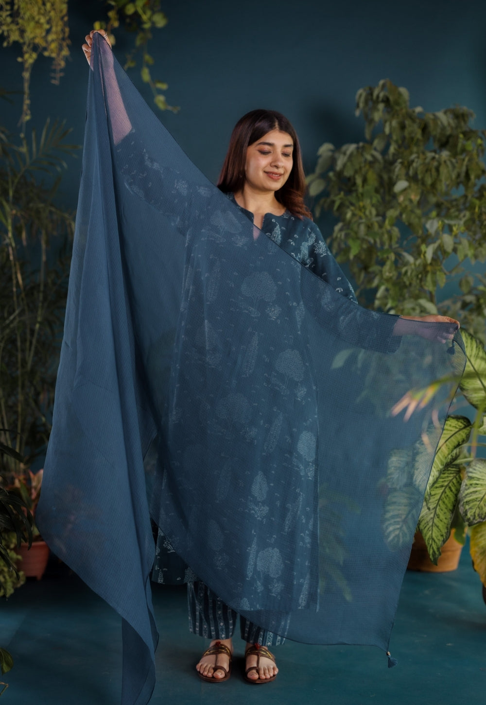 Blue Solid Kota Doria Cotton Dupatta
