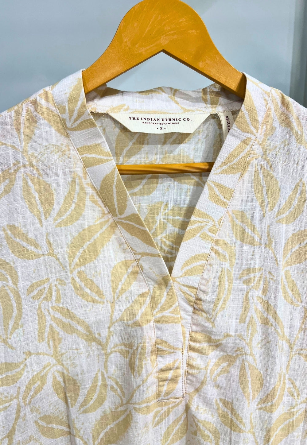 Avika Cream Hand Block Print Slub Cotton Straight Kurta