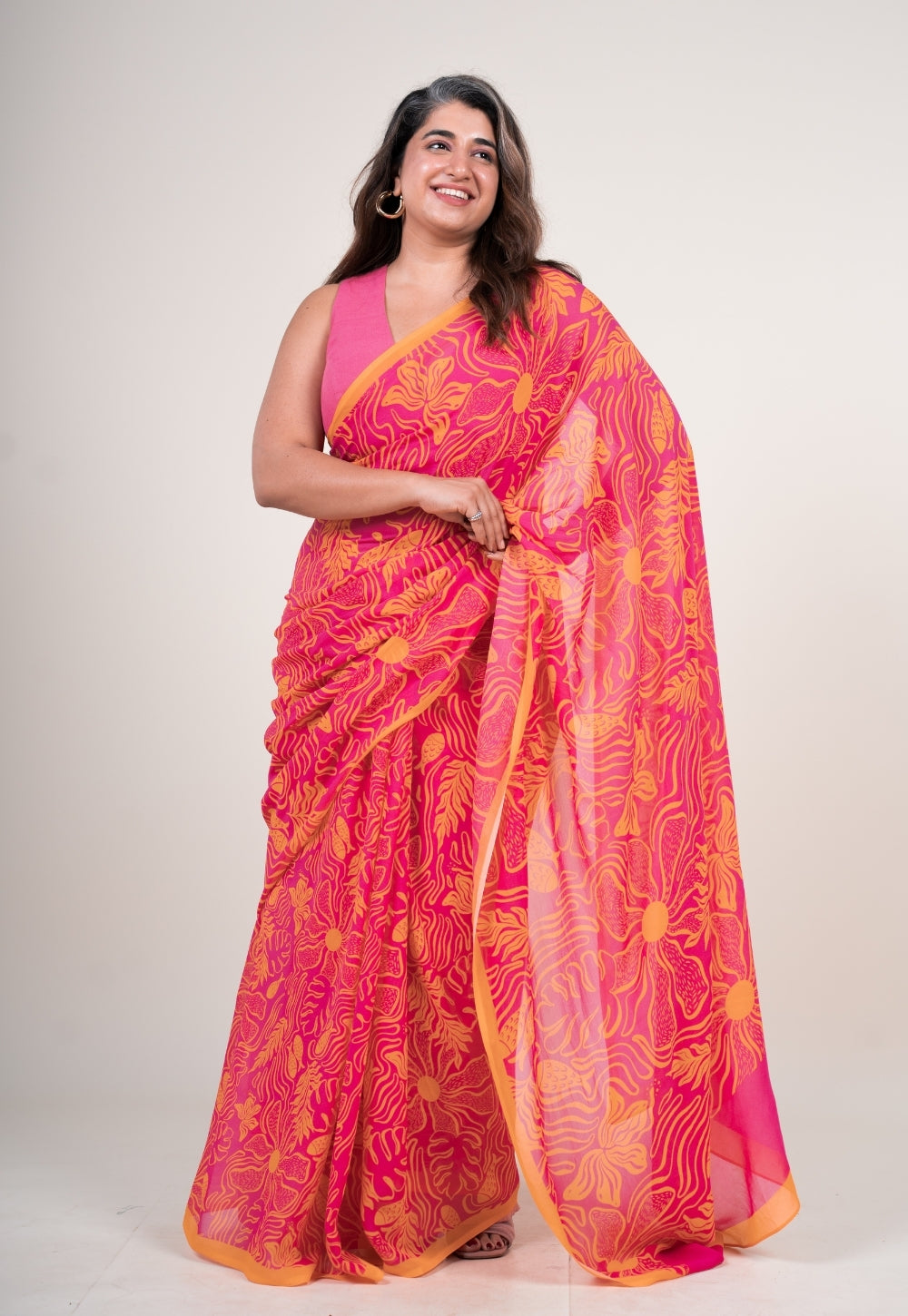 Pihu Hot pink Georgette Printed Saree
