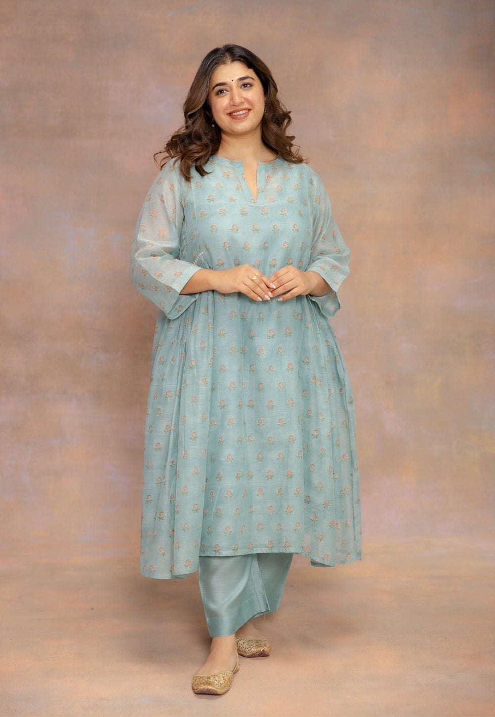 Rosalia Blue Sanganeri Chanderi Silk Kali Kurta