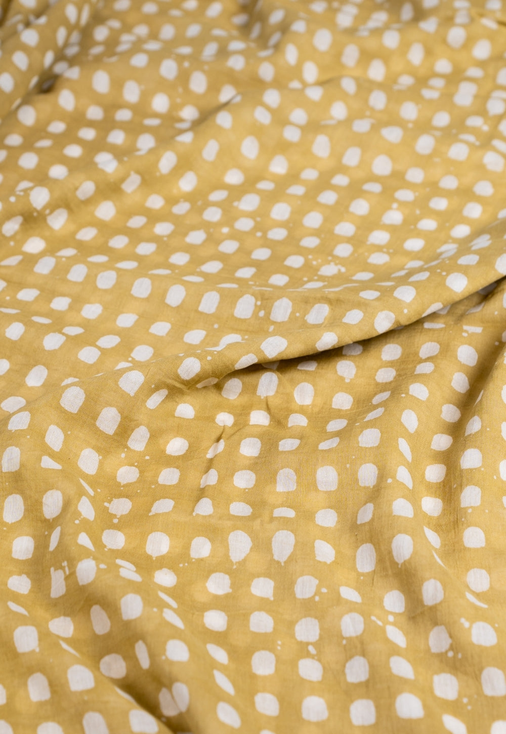 Green Dots Batik Handblock Printed Mul Fabric