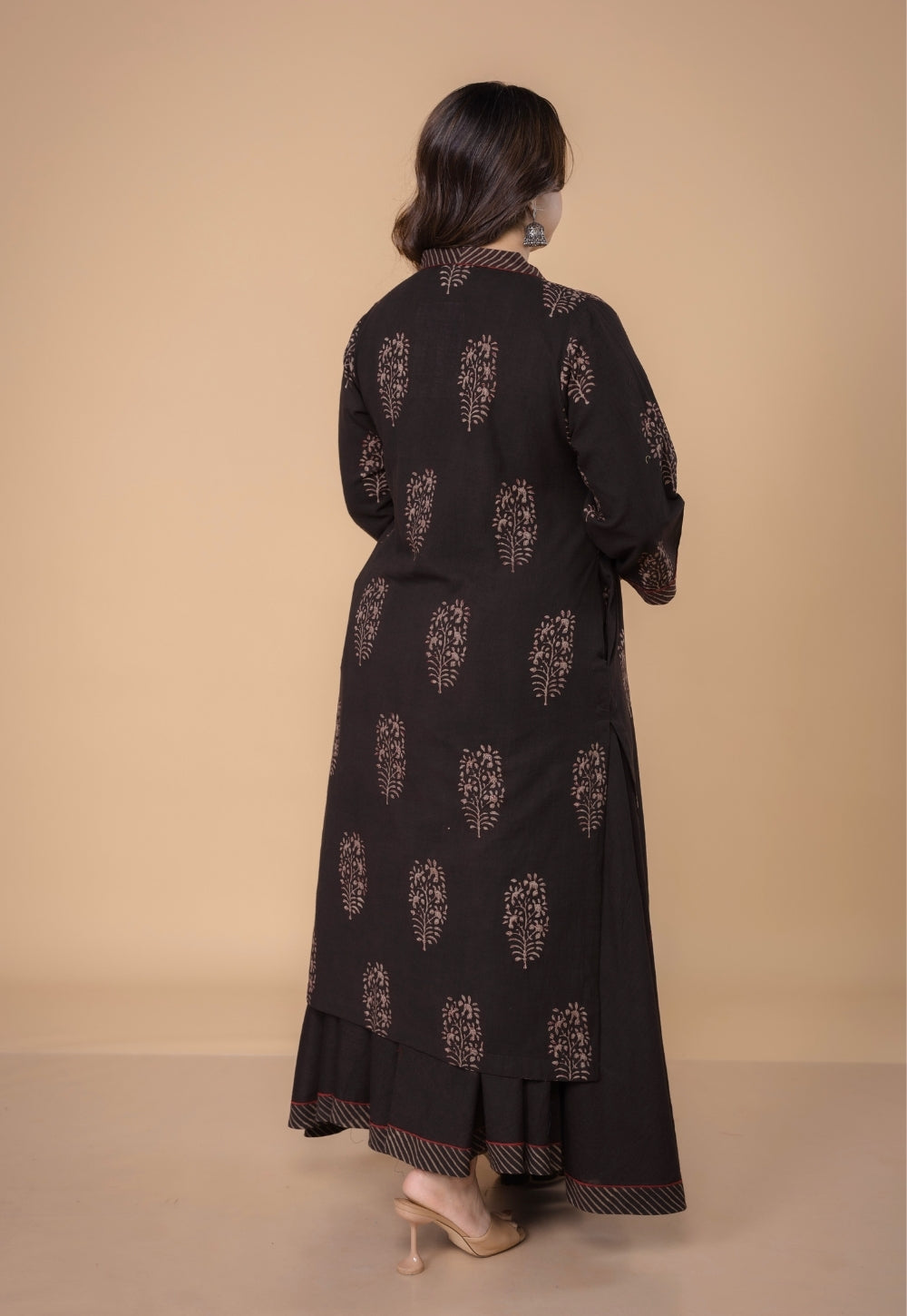 Zeenat Brown Dabu Slub Cotton Straight Kurta