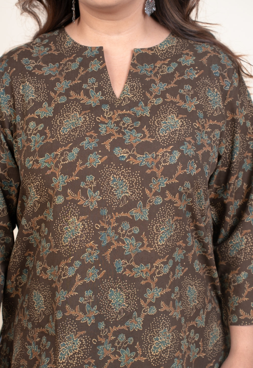 Anvi Brown Ajrakh Cotton Straight Short Top