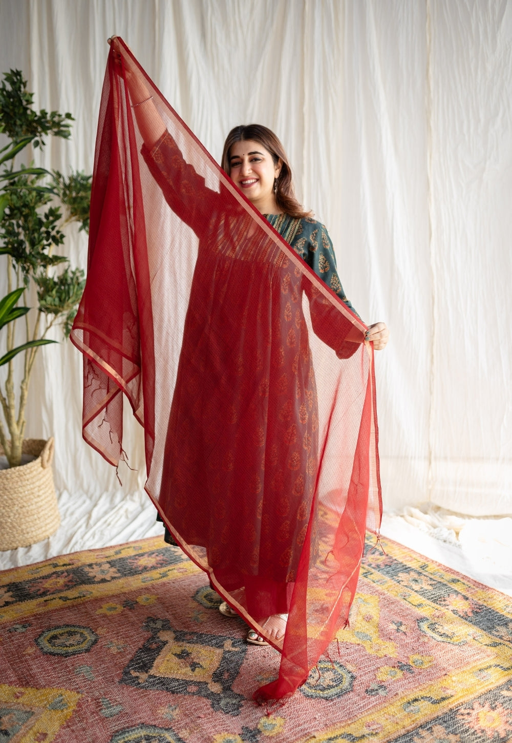Red Kota Doria Cotton Dupatta