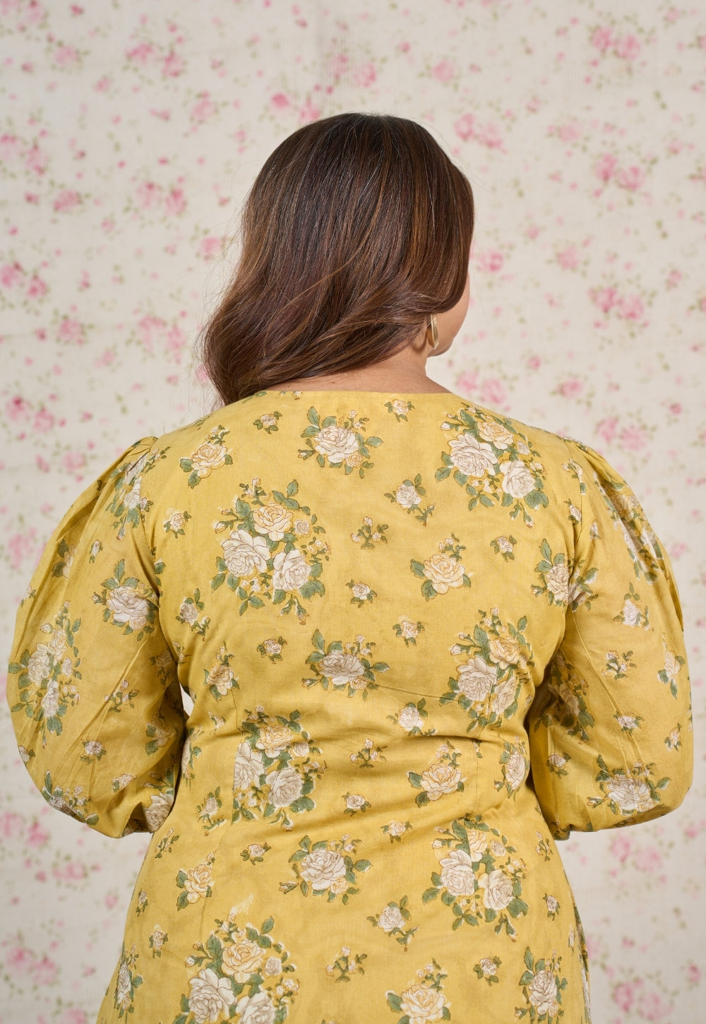 Hazel Yellow Sanganeri Mul Cotton A Line Dress
