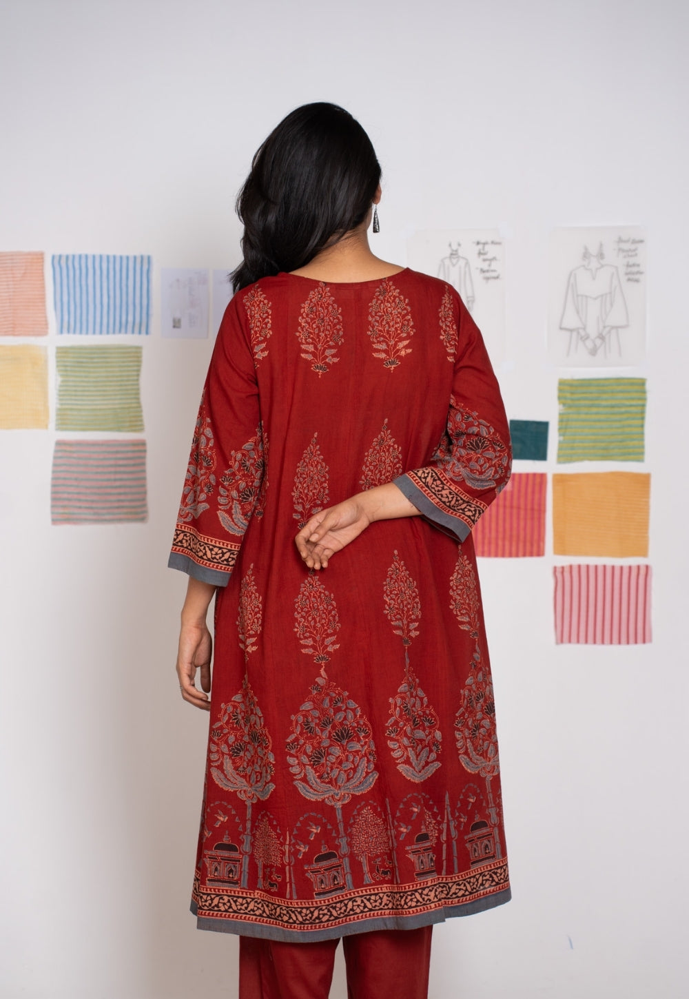 Prisha Red Ajrakh Cotton Kali Kurta