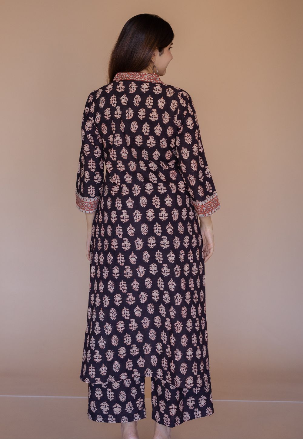 Shanza Black Bagru Cotton Straight Co-Ord Set with Embroidery