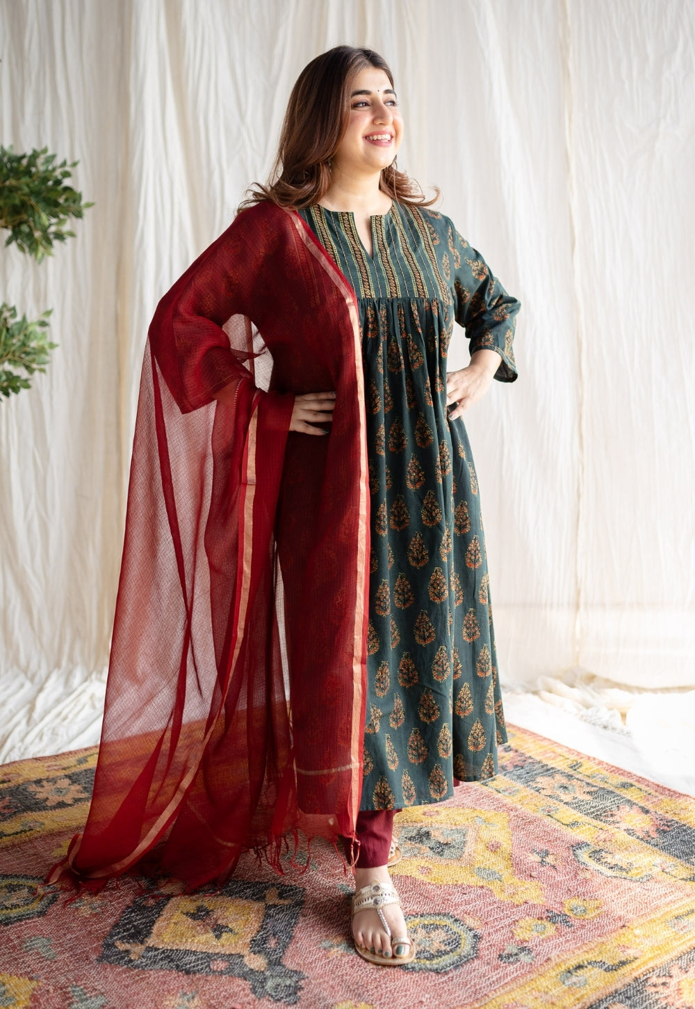 Red Kota Doria Cotton Dupatta