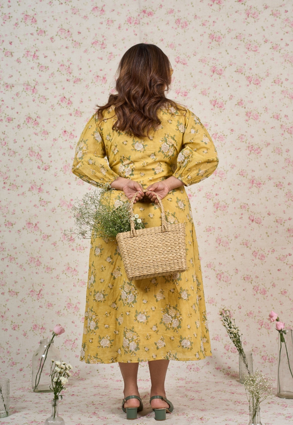 Hazel Yellow Sanganeri Mul Cotton A Line Dress