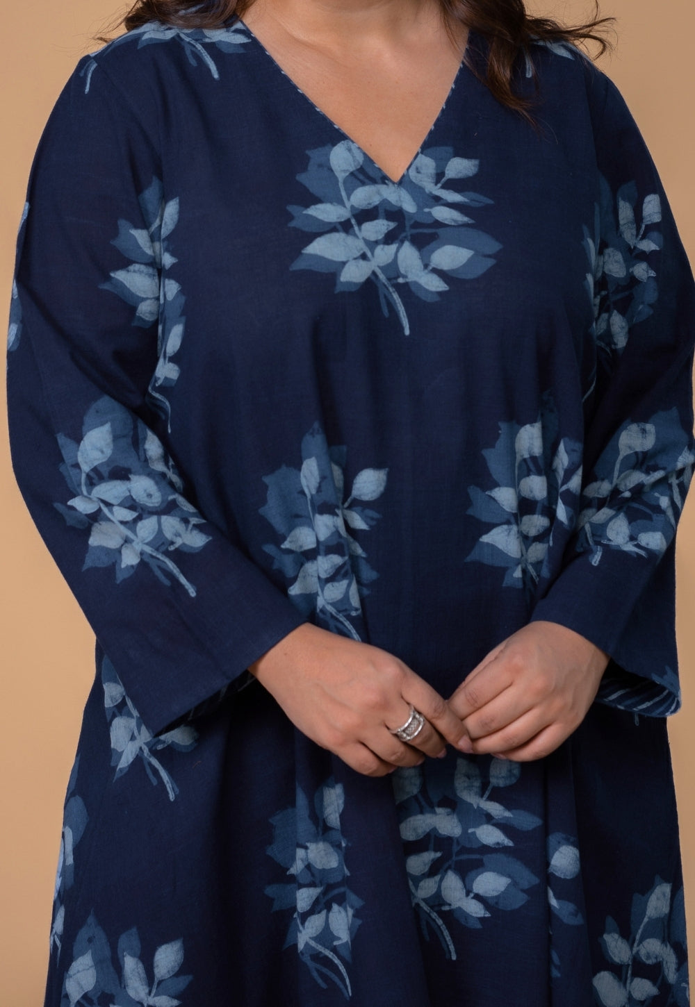 Shrusti Blue Dabu Slub Cotton A Line Kurta