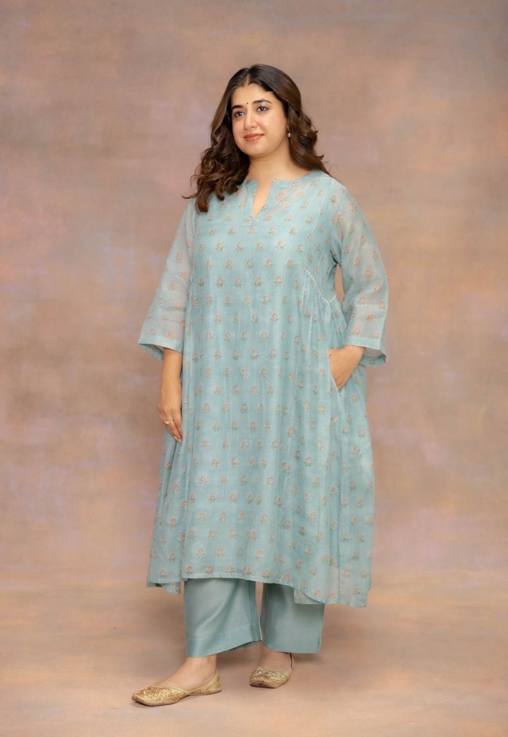 Rosalia Blue Sanganeri Chanderi Silk Kali Kurta