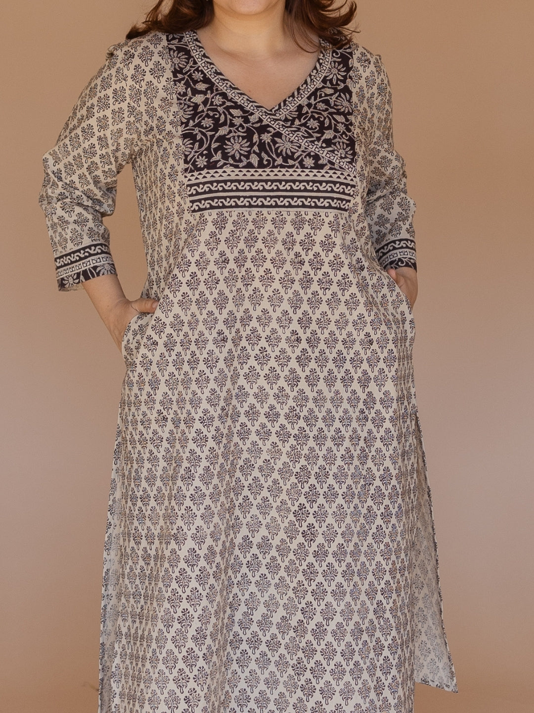 Ziya Off White Bagru Cotton Straight Kurta