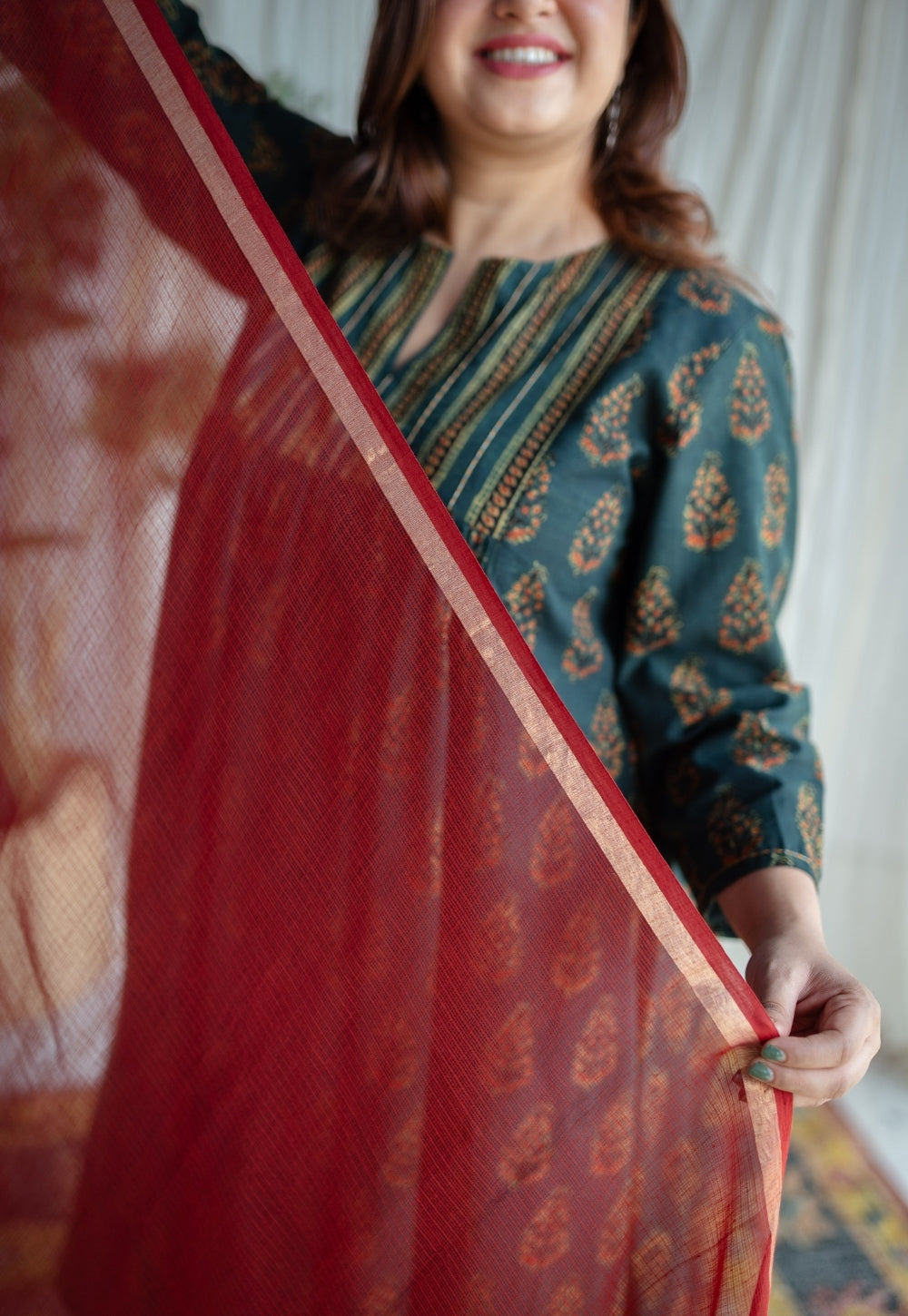 Red Kota Doria Cotton Dupatta