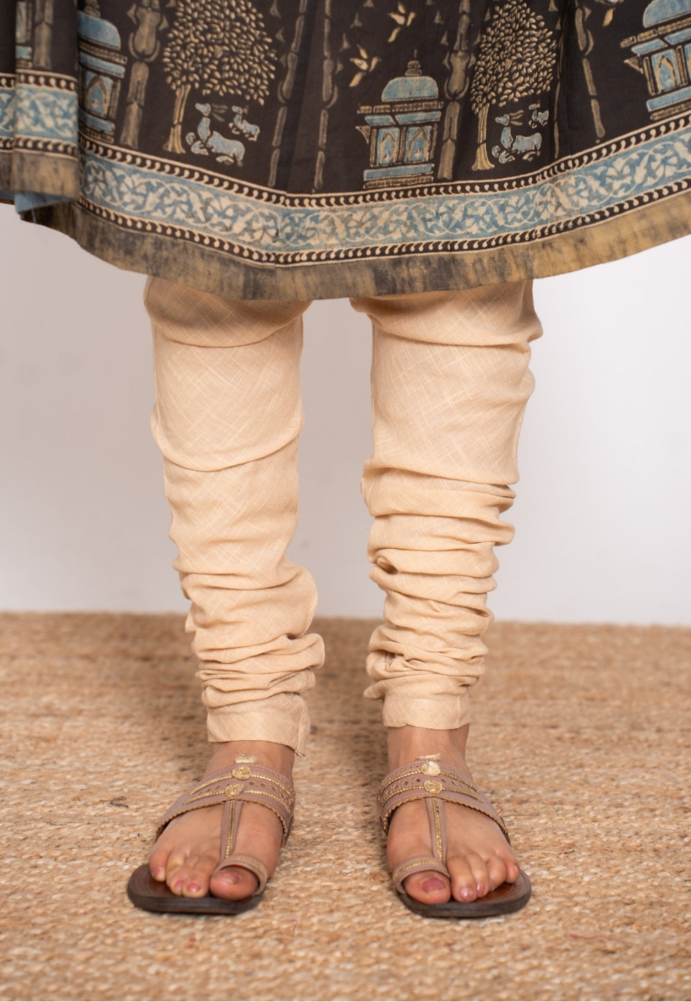 Miral Cream Solid Slub Cotton Churidar