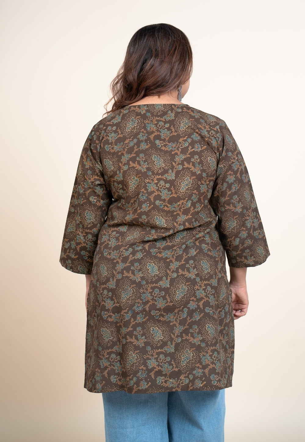 Anvi Brown Ajrakh Cotton Straight Short Top
