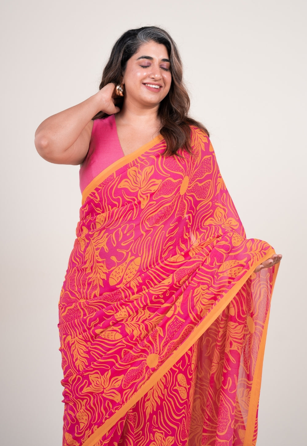 Pihu Hot pink Georgette Printed Saree