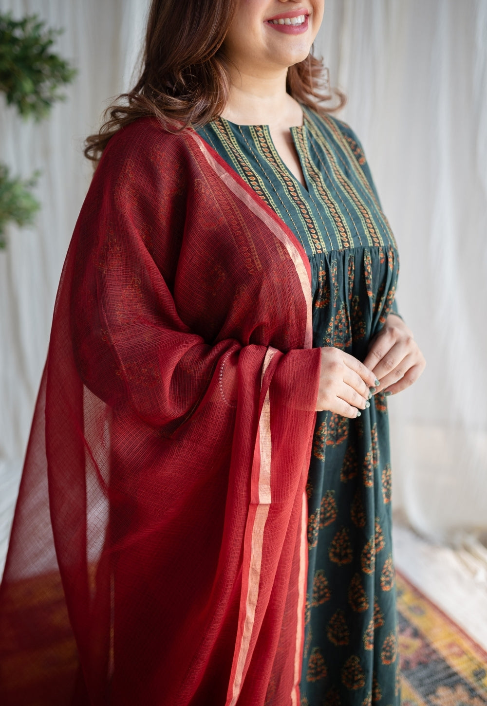 Red Kota Doria Cotton Dupatta