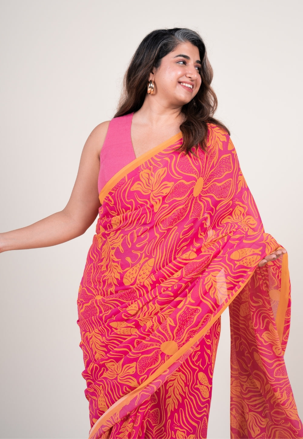 Pihu Hot pink Georgette Printed Saree