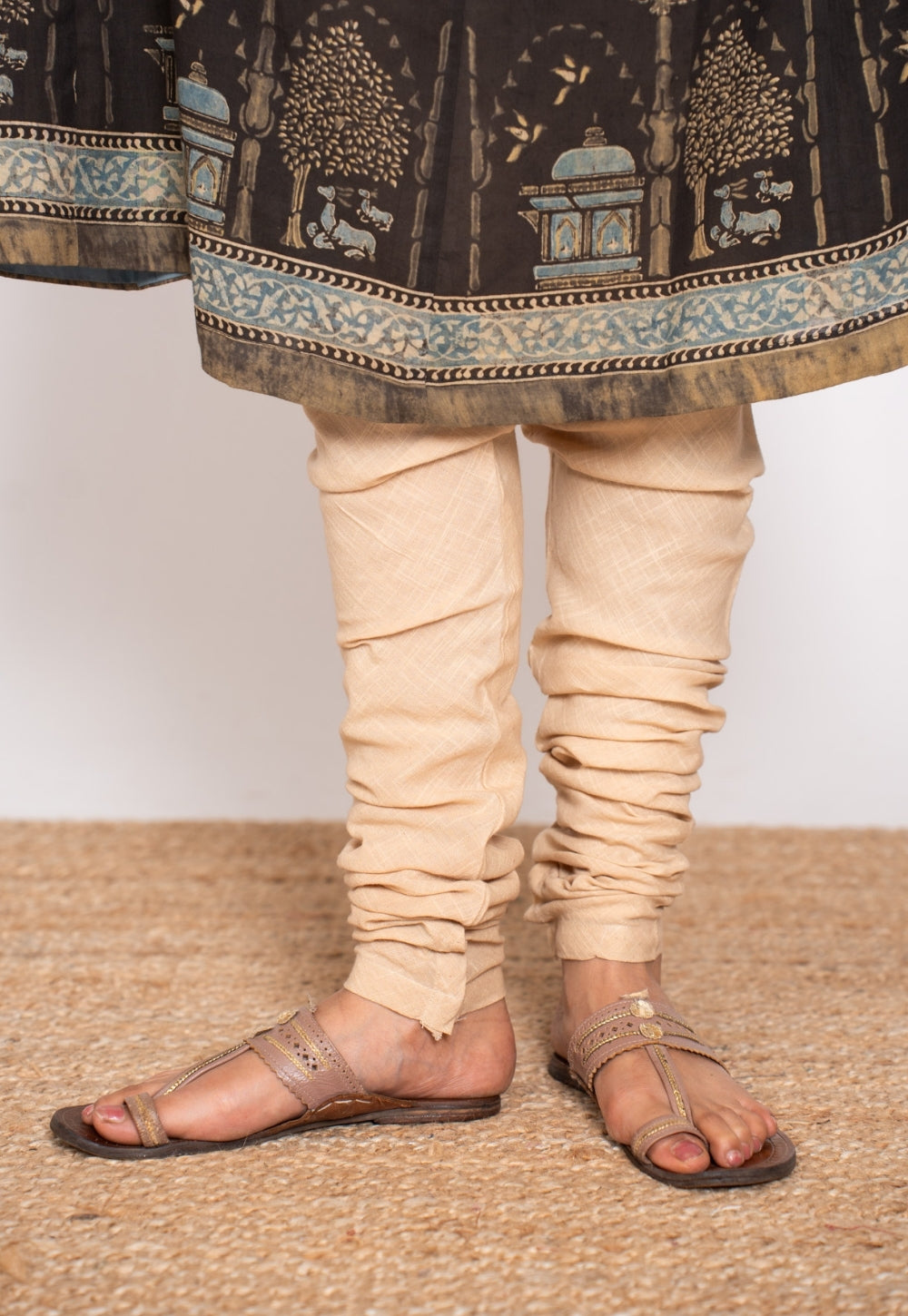 Miral Cream Solid Slub Cotton Churidar