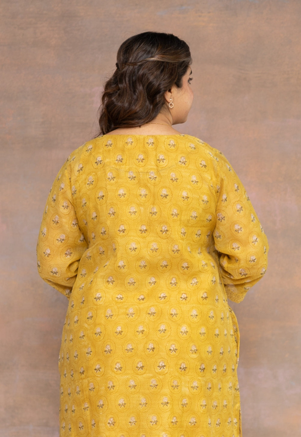 Rosa Yellow Sanganeri Chanderi Silk Straight Kurta with Pitta Embroidery