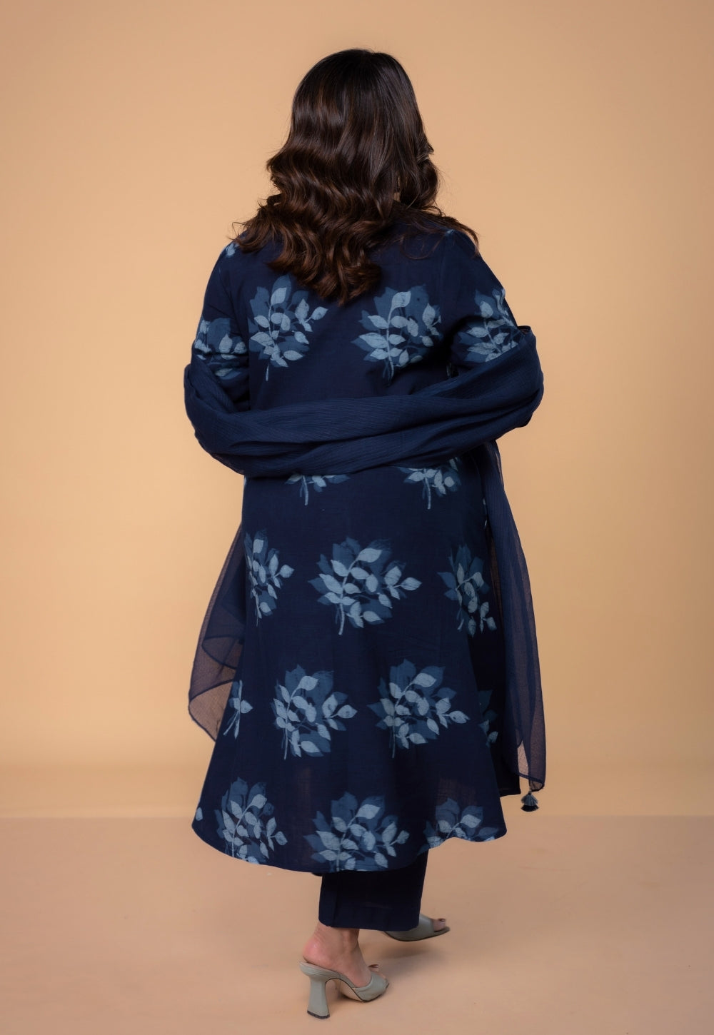 Shrusti Blue Dabu Slub Cotton A Line Kurta