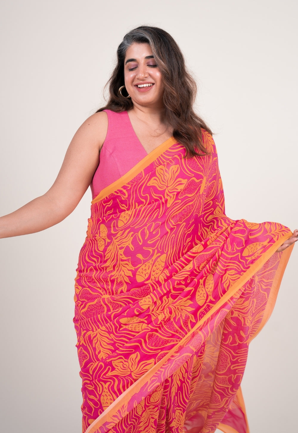 Pihu Hot pink Georgette Printed Saree