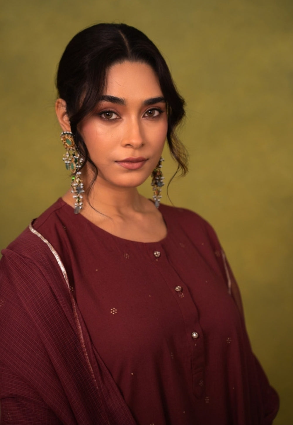 Alizah Maroon Rogan Handblock Printed Cotton Jhabbha Kali Suit Set (Set of 3)