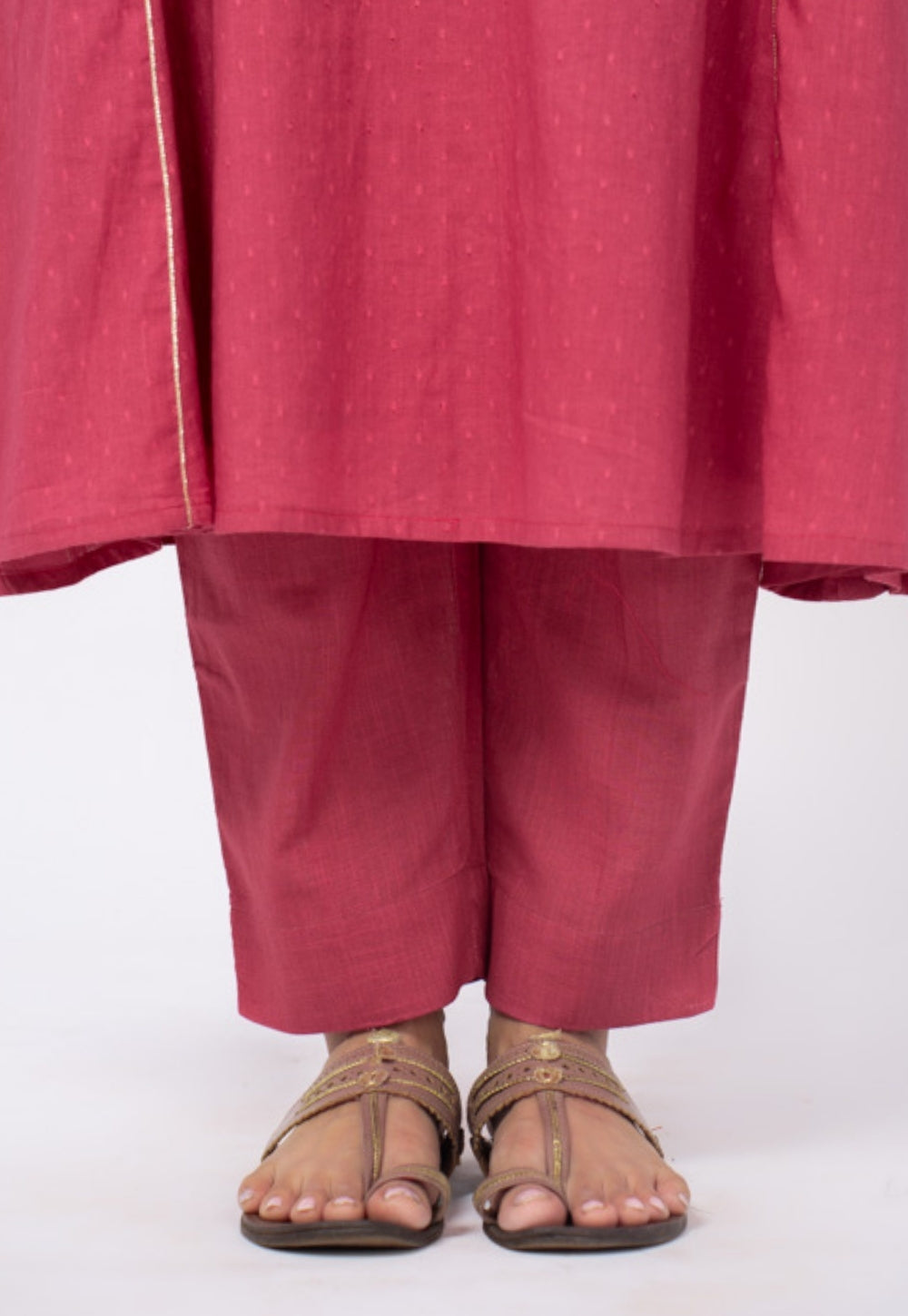 Huma Pink Solid Cotton Kali Kurta Suit Set with Solid Dupatta (Set of 3)