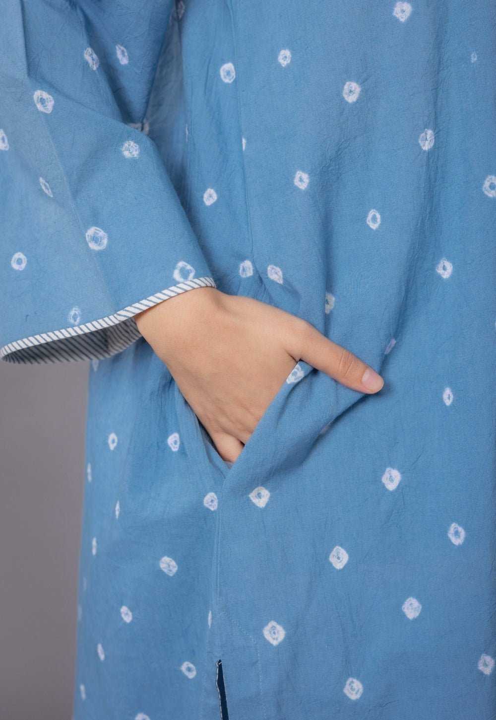 Kaaya Blue Bandhani Cotton Straight Kurta Set (Set of 2)