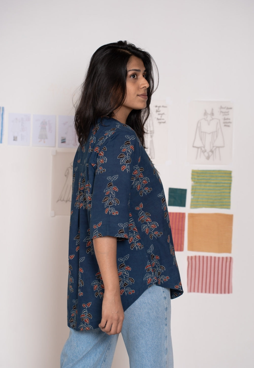 Ruby Blue Ajrakh Cotton A Line Short Top