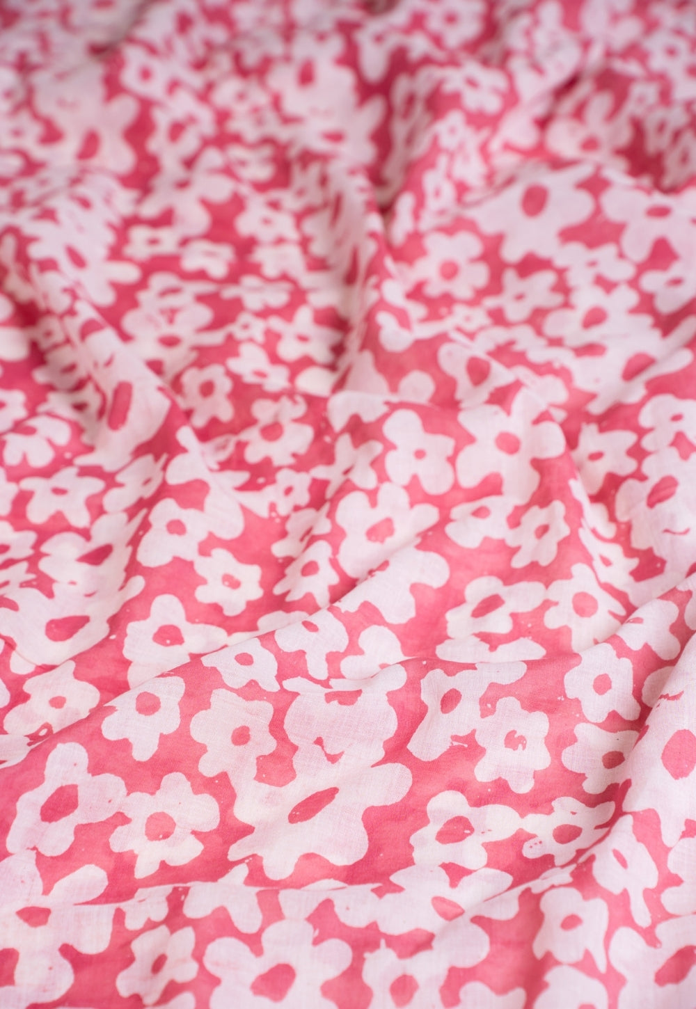 Pink Floral Batik Handblock Printed Mul Fabric
