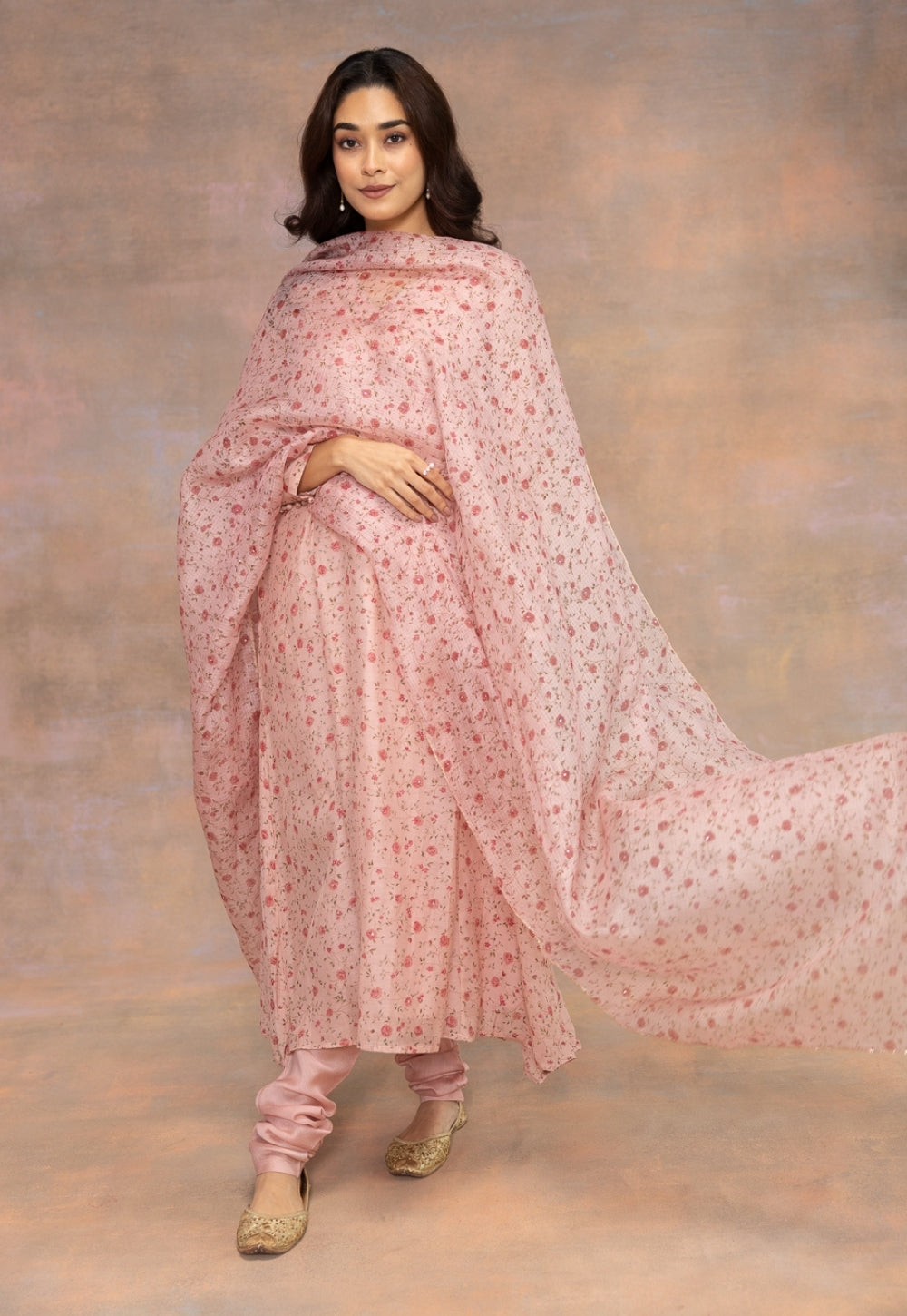 Rose Pink Sanganeri Kota Doria Silk Dupatta with Mukaish Detailing
